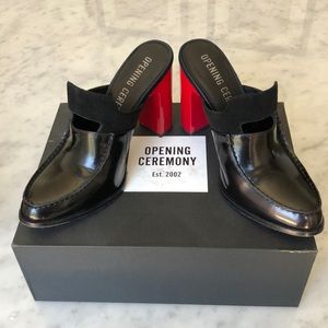 Opening Ceremony Leather Cutout Accent Mules Black